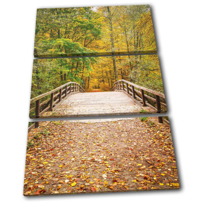 Wooden Forest Bridge Autumn Landscapes TREBLE Leinwand Kunst Bild drucken