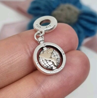 Genuine Pandora Silver & 14k Gold Spinning World Dangle Charm   G585 S925 ALE 