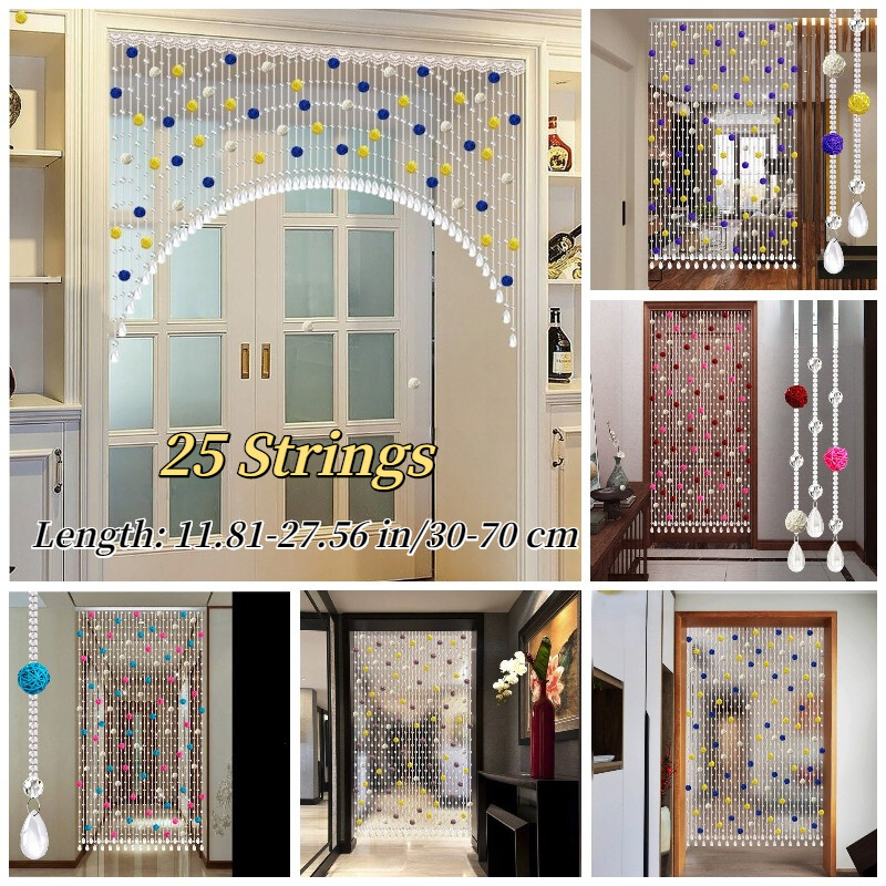 25 Strings Arched Crystal Curtain Rattan Ball Doorway Hanging