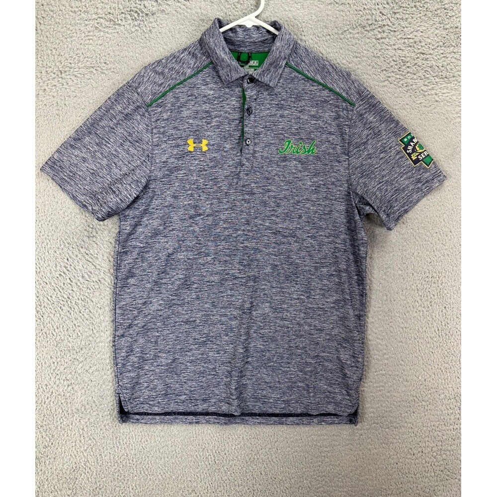 Under Armour Heat Gear Polo Shirt Mens Medium Blue Irish Shamrock Series Golf