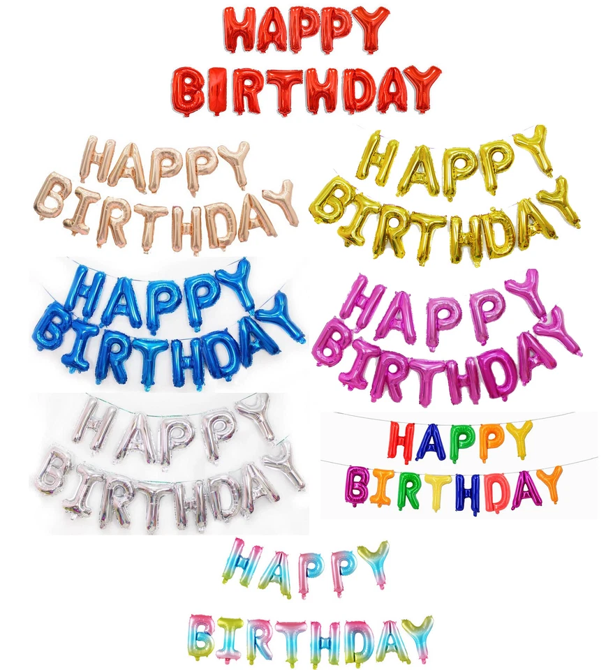 Globos de papel aluminio de feliz cumpleaños pancartas de papel inflables reutilizables decoraciones de fiesta Foto 2 de 4