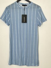 Pretty Little Thing Pastel Blue/White Stripe Tshirt Dress Shirt Sleeve UK 6 NWT