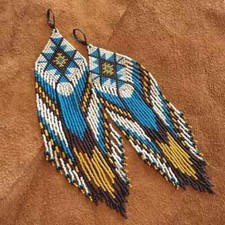Beautiful Tribal Earrings Native Large Boho American Seed Beads Handmade Earring