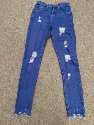 Girls NEW LOOK Jenna ripped blue jeans age 14 years UK - Main Image