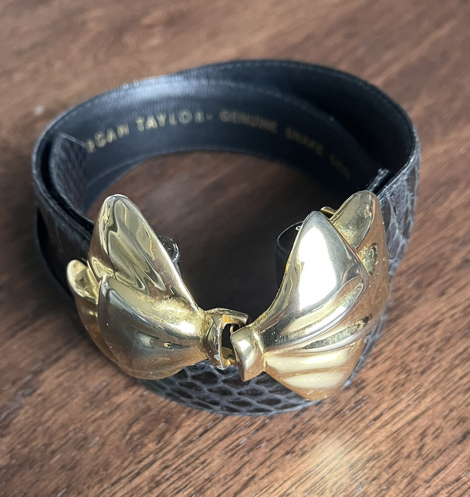 Vintage Gold Bow Snakeskin Belt Morgan Taylor Glam 80 display picture 3