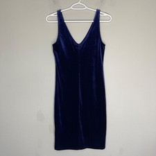 Forever 21 Women's L Velvet Bodycon Dress V Neck Sleeveless Blue Party Stretch
