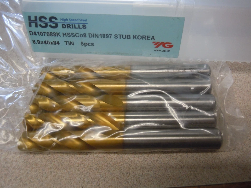 HSS TALADROS Y1D4107088K 8.8 HSSCo8 DIN 1897 STUB Lote de 5 Foto 3 de 4