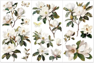3pcs/Set White Magnolia Rub on Transfers for Crafts and Furniture 6x12 inch Flow - Picture 1 of 7