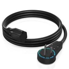 Cable 3 Feet 360° Rotating Flat Plug Extension Cord/Wire, 3 Prong Grounded Wi...