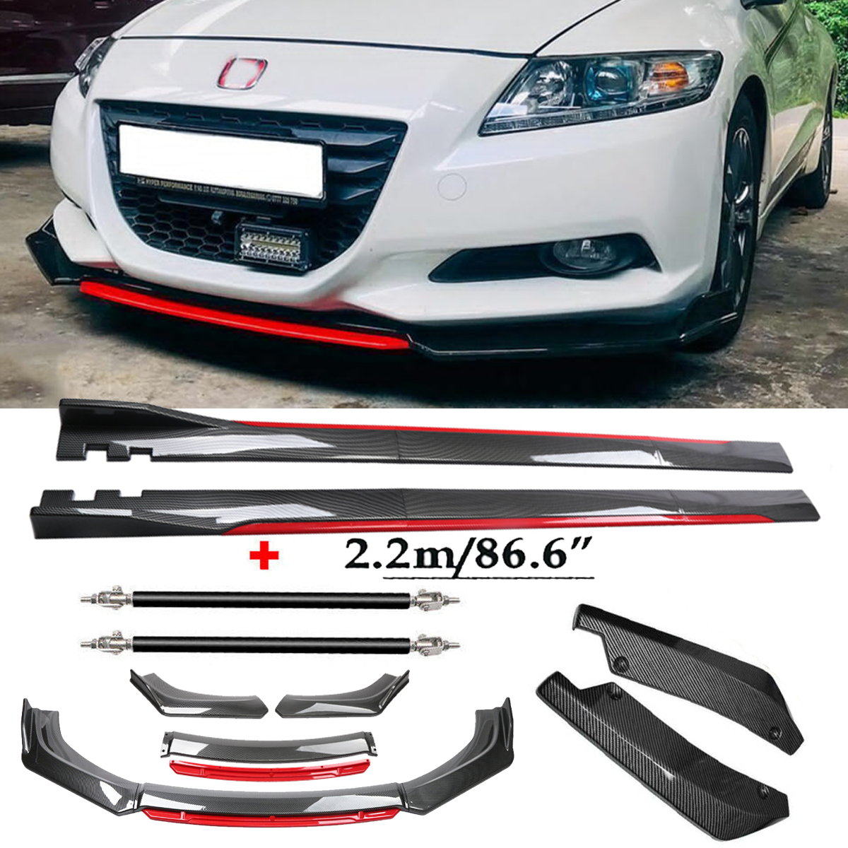 For Honda CR-Z Front Lip Chin Bumper splitter Carbon Fiber Body Side Skirt