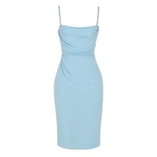 House Of CB Corset Glam Chic Bodycon Midi Drape Blue Square Neck Dress XS