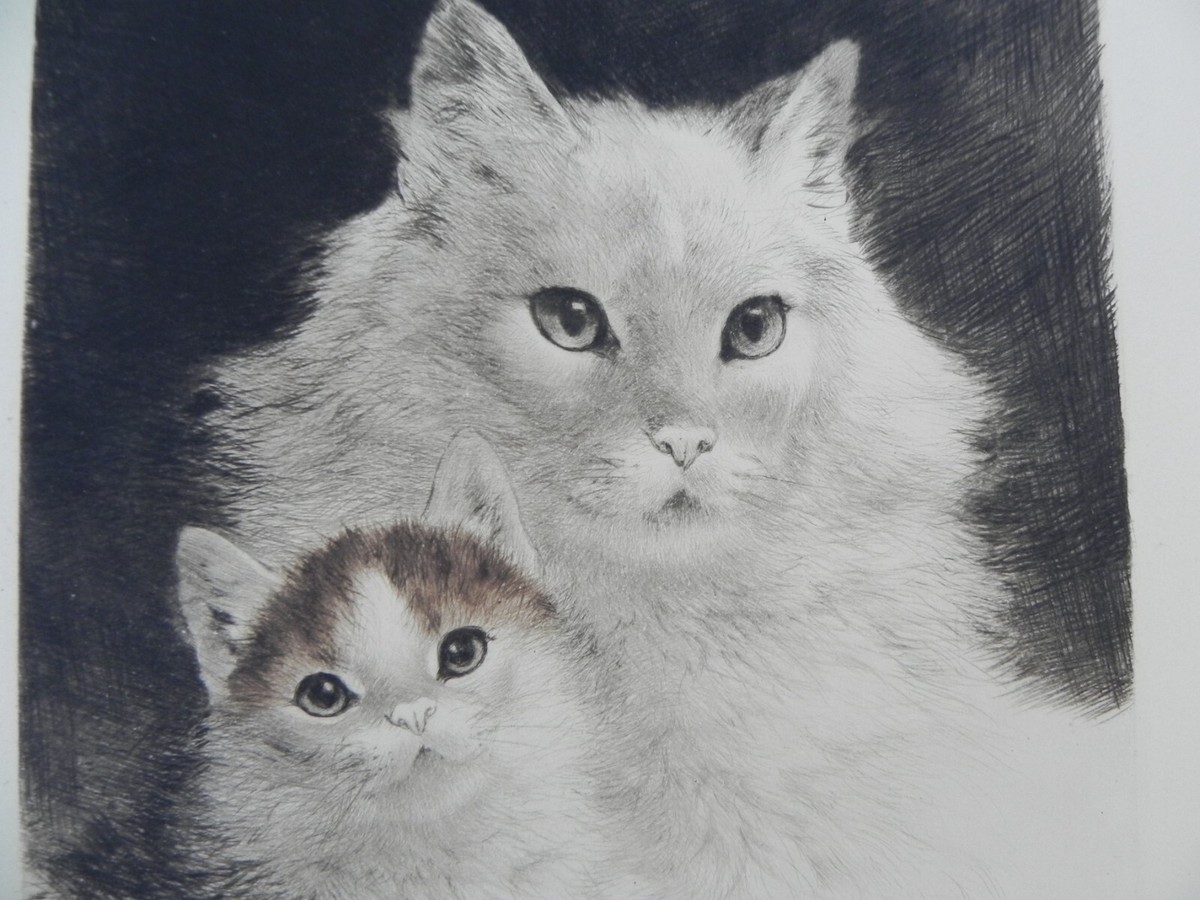 他の方発送× Meyer-Eberhardt Kurt Meyer-Eberhardt 1895-1977 PAIR cat etchings noted animalier