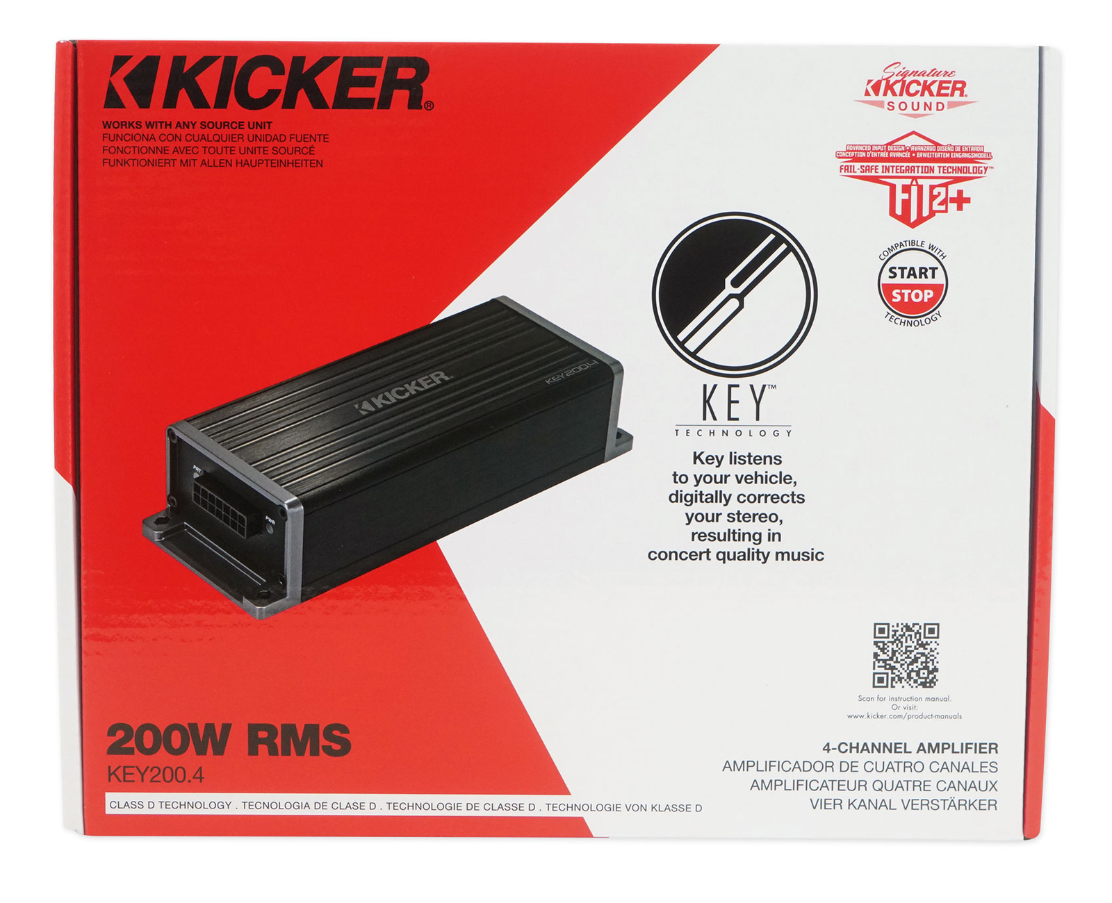 4-канальный интеллектуальный усилитель KICKER KEY2004 мощностью 200 Вт с автоматическим эквалайзером процессором Комплект проводов для усилителя