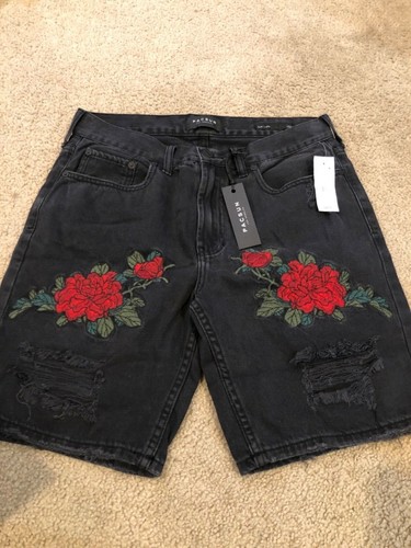 MENS PACSUN ROSES FLORAL SLIM FIT BLACK 