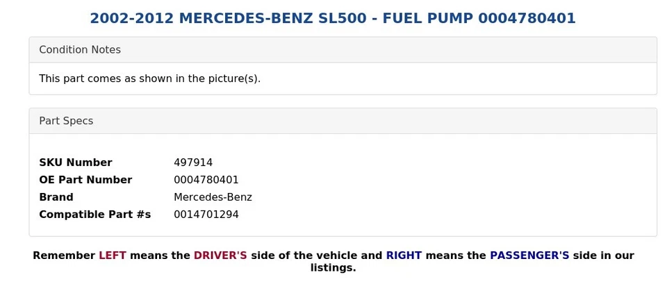 MERCEDES-BENZ SL500 2002-2012 - BOMBA DE COMBUSTIBLE 0004780401 Foto 3 de 4