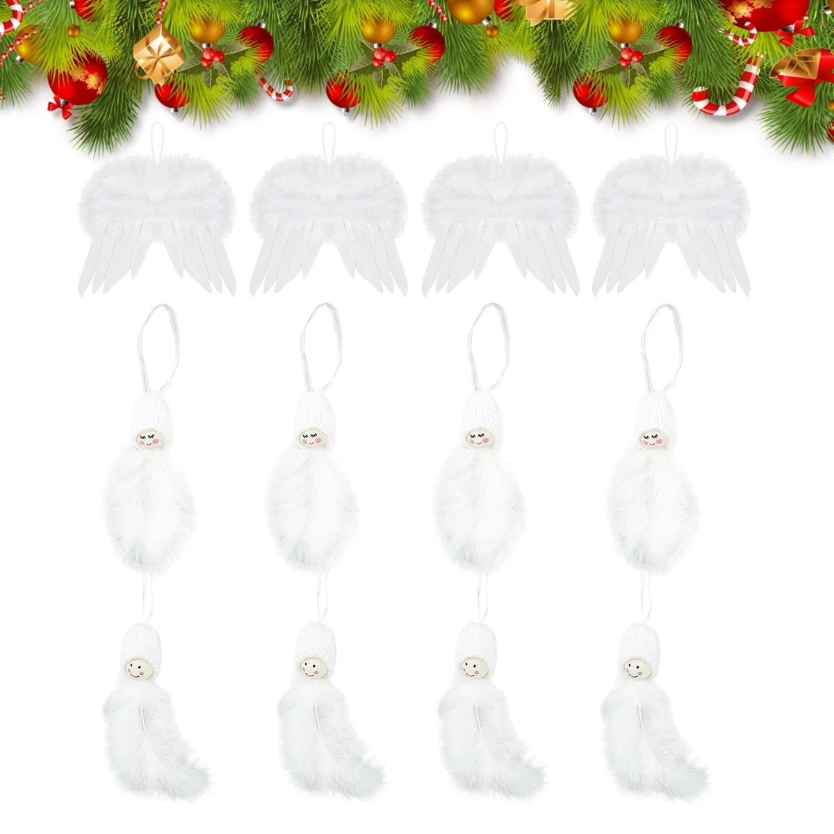 12Pcs White Feather Hanging Ornaments – Angel Wings Pendants for Christmas Decor