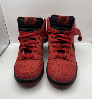 Nike Dunk High Red Suede/Black Youth UK5 EUR38 US5.5Y - 308319-602 TOP ZUSTAND