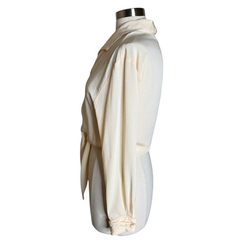 Vintage Cache Cream Button Up Tie Front Blouse Long Sleeve Top Women’s Small - Picture 3 of 8