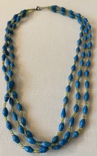 22  Necklace 3 Strand Aqua, Rolled Paper Seed...