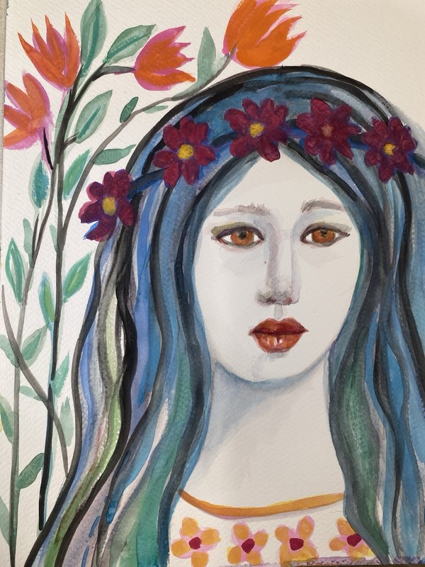 Flower Girl, 9x12”, Watercolor On 1301b Cold pressed, Signed, Handmade, COA