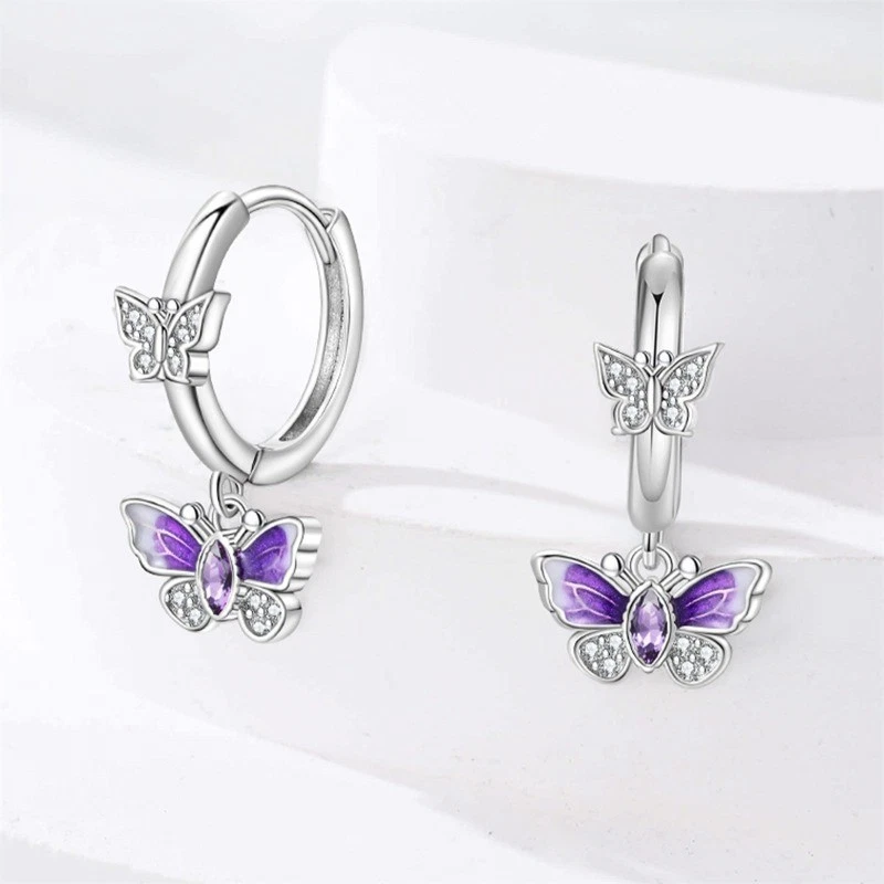 KUNSIR 925 Sterling Silver Romantic Butterfly Drop Earrings For Women Jewelry - Image 2 of 4