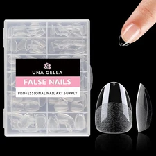UNA GELLA Extra Short Almond Nail Tips 504PCS Full Cover Soft Gel Clear Fake
