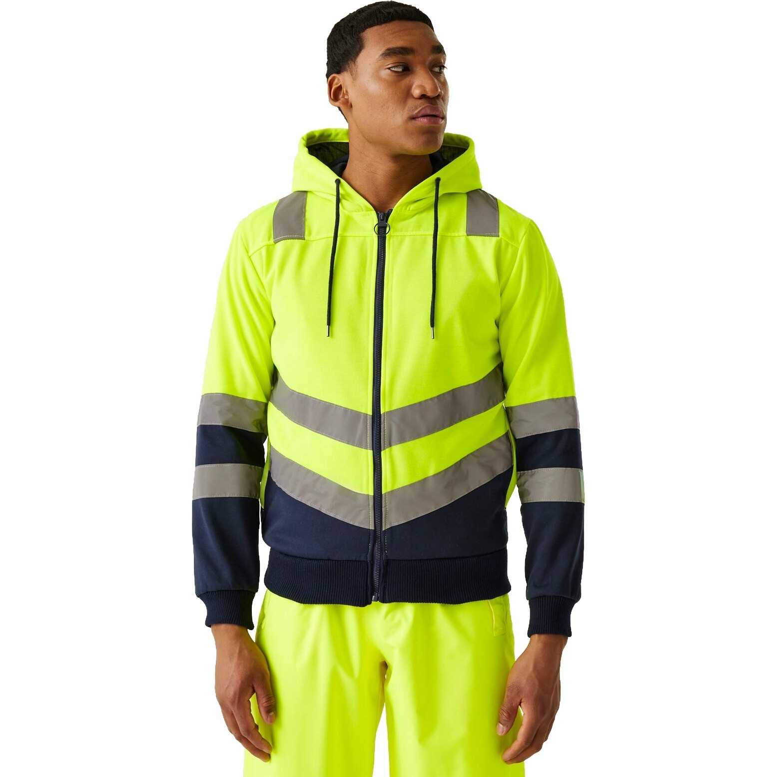 Regatta Mens Pro Hi Vis Zip Up Hoodie - Yellow/Navy - S - Image 2