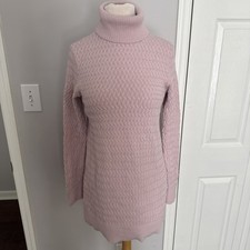 Land’s End Cotton Pink Cable knit mini dress T neck long sleeve sz Small