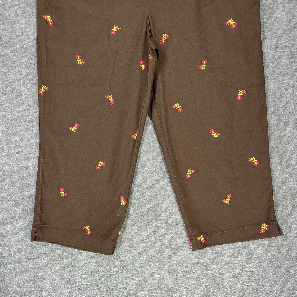 Empujadores de Pedal Y2K Blanco Ciervo Capris Mujer 12 Marrón Rojo Floral Bordado Retro Foto 2 de 4