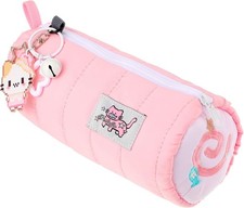 Pink Kawaii Pencil Case with Cat Keychain, Cute Cat Makeup Bag  Large Capacity