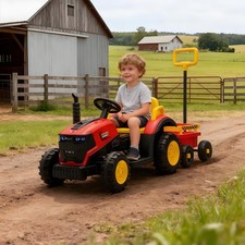 12V Kids Ride On Tractor 2 in 1 Electric Car Toy with Trailer, Remote, 8-Wheels