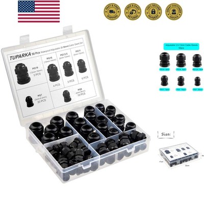 50 Pack Cable Gland Waterproof Adjustable 3-16mm Cable Connectors PG7 PG9 PG1...