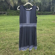 Michael Kors Polka Dot Print Shift Dress Sleeveless Knee Length Black Women's L