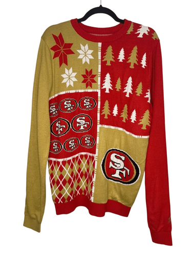 NFL San Francisco 49ers Men’s Large Busy Block Ugly Christmas Sweater Red & Gold - Picture 2 of 8