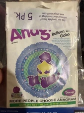 Lot of 5 Anagram BARNEY Foil Mylar Balloons Happy 1st Birthday 18" Dinosaur NEW