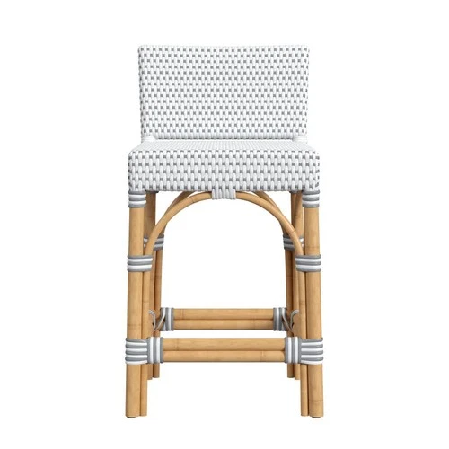 Serienna Rectangular Rattan Low Back 24.5" Counter Stool, White and Gray - Picture 9 of 9