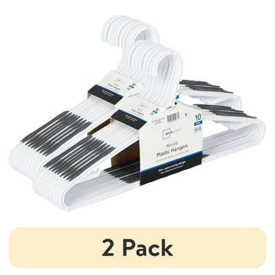 #ad #ad 2 pack Mainstays Non Slip Clothes Hangers 10 Pack White Durable Plastic TP $8.06