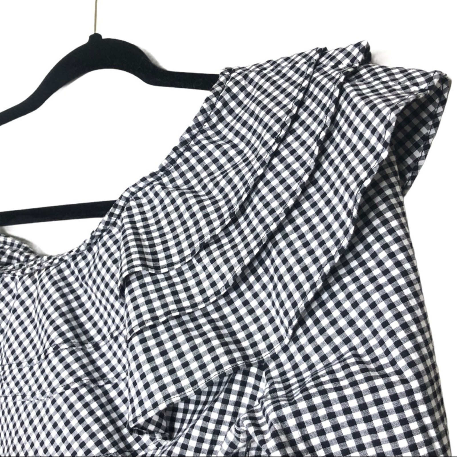 Scripted Black White Gingham Ruffle Off Shoulder … - image 6