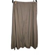 Vintage L.L. Bean Rayon Midi Skirt Made in USA Beige A-Line Buttons Size 20