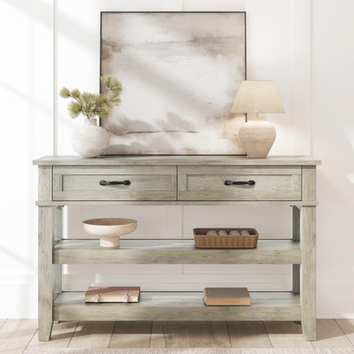 Farmhouse Console Table w/ 2 Drawers, 3-Tier Wooden Entryway Table Living Room