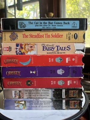 Classic Lot Of 8 Mixed VHS Tapes Cat In The Hat, Odyssey, Peter Rabbit And More+