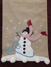 Table Runner Snowman Christmas Holiday 72" X 14" Burlap Like Spot Clean Only