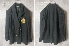 POLO RALPH LAUREN Wool Blazer Navy Double Breasted Gold Button Emblem Classic