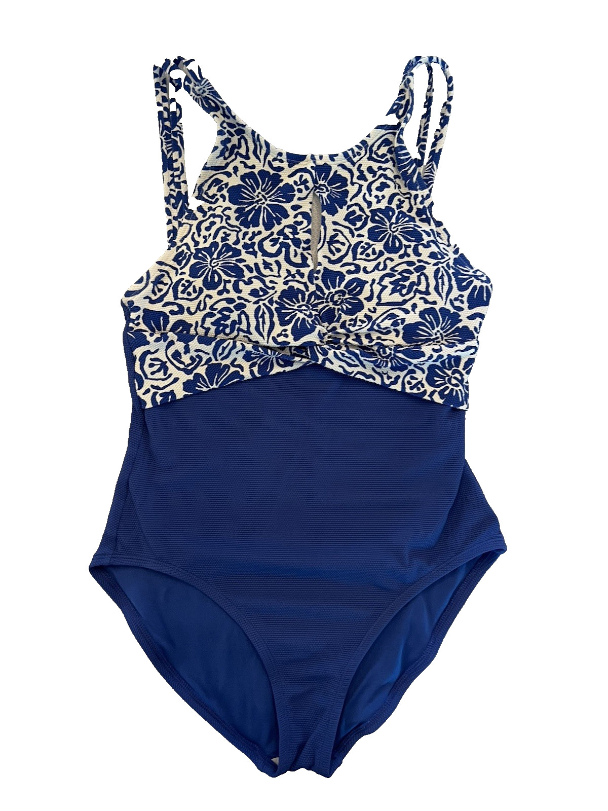 TOMMY BAHAMA Womens One Piece Swimsuit Sz 6 Navy Blue White Tropical Floral Pool