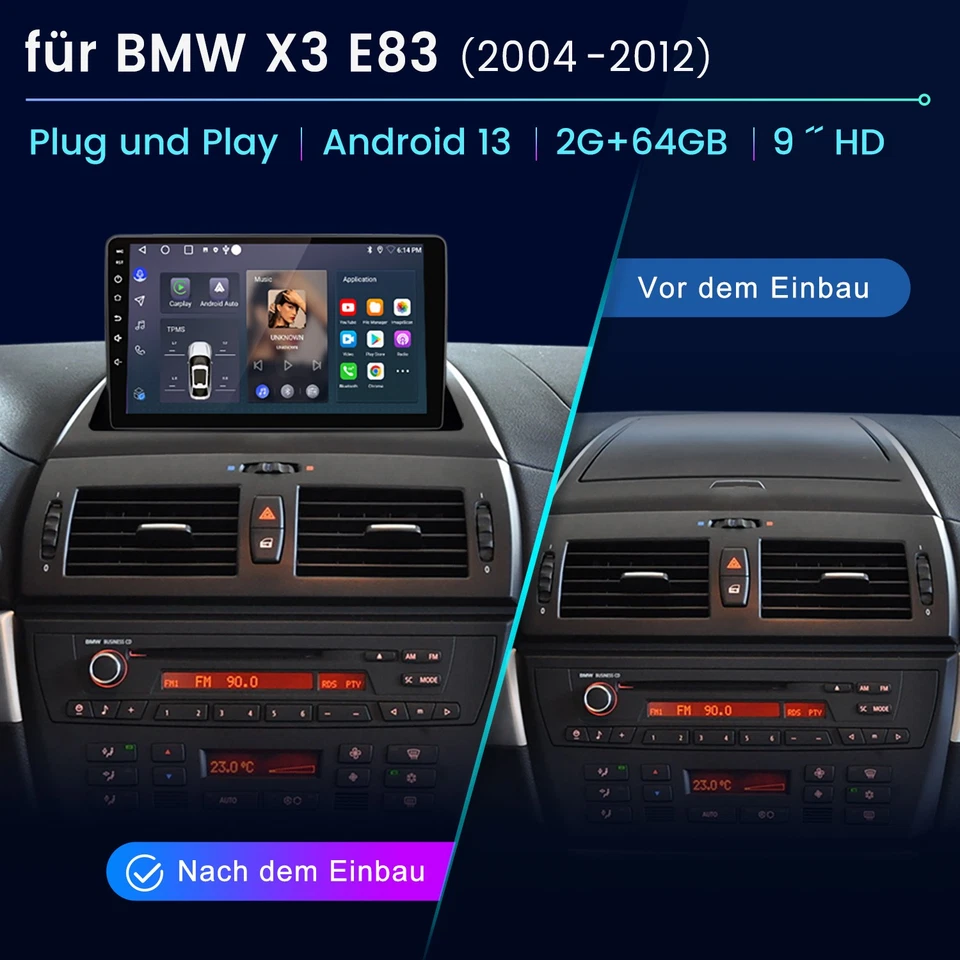 2G+64G DAB+ Android 14 Autoradio Für BMW X3 E83 GPS Navi BT-5.0 SWC WIFI 9 ZOLL - Bild 4 von 4