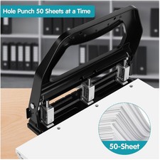 Heavy Duty 3 Hole Punch, 50-Sheet Capacity, Black