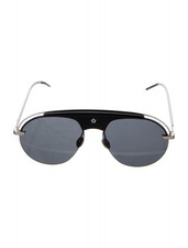 Christian Dior Aviator Sunglasses Black & Silver Metal Brass Accents Women's
