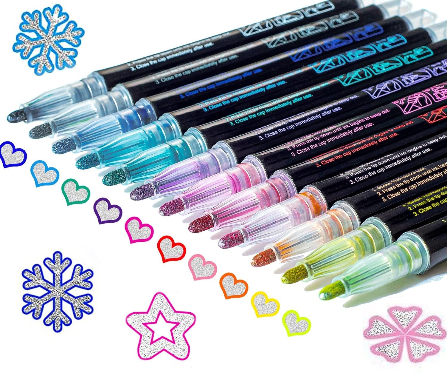 Outline Glitter Pens 12 Shimmer Metallic Tween Teen Girl Gif