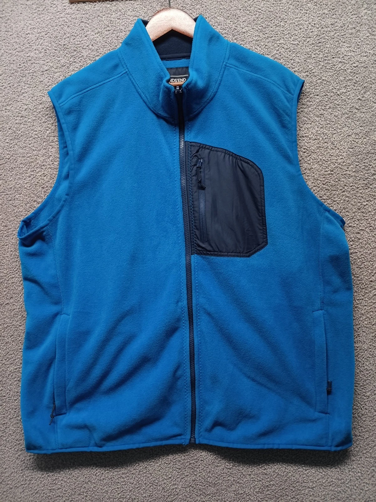 Lands’ End Men’s Fleece Vest XL 46-48 Blue Full Zip Chest Pocket Outdoor Layerin