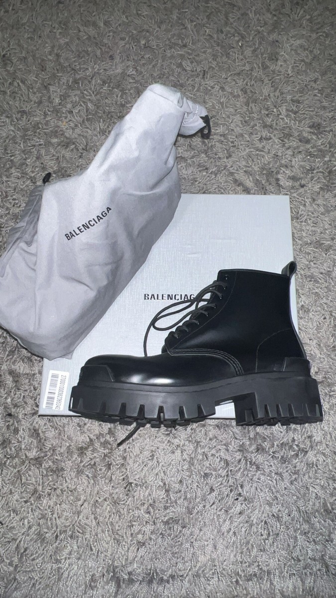 Balenciaga Strike Boots Men Lace up Black Calf Leather Size Balenciaga Strike Boots Men Lace up Black Calf Leather Size